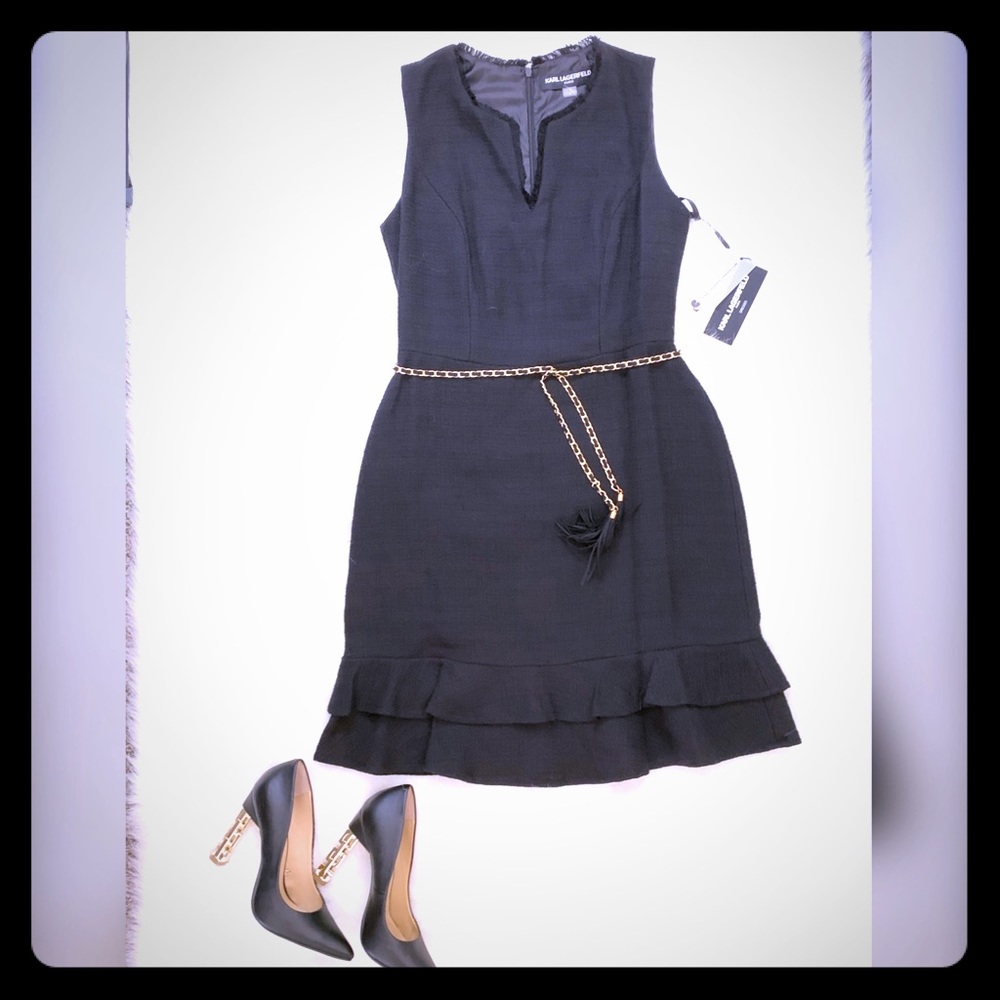 Karl Lagerfeld Paris Tweed dress with chain belt
